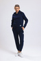 women's navy blue hooded 3 thread tracksuit set with cargo pockets