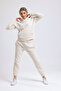 women's beige hooded 3 thread tracksuit with cargo pockets - 5