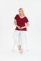 Claret Red Plus Size Blouse with V-Neck Detail on the Front and Back - 6