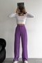 Women's Purple New Season Modal Fabric Wide Leg High Waist Trousers - 4