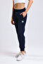 women's navy blue side pocket sweatpants with elastic waist and hem