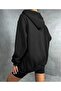 Women's Black Color Hooded Jacket Hooded Cotton Fabric - 2