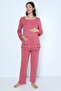 Plum Velvet Maternity and Maternity Pajamas Set with Dressing Gown - 5
