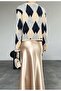 BAKLAVA PATTERNED BEIGE GRAY NAVY BLUE CARDIGAN - 3