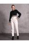 Women's White High Waist Stitching Detailed Faux Leather Carrot Trousers - 2