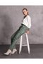Women's Green High Waist Elastic and Lacing Detailed Faux Leather Trousers - 8