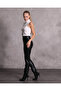 Women's Black High Waist Zipper Pocket Faux Leather Trousers - 2