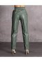 Women's Green High Waist Elastic and Lacing Detailed Faux Leather Trousers - 6