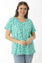 Women's Large Size Green Cotton Fabric Patterned Blouse with Gather Detail on the Collar 65N37028 - 6
