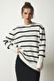 Women's Ecru Striped Knitwear Sweater NF00073 - 3