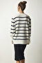 Women's Ecru Striped Knitwear Sweater NF00073 - 5