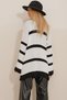 Women's Ecru-Black Turtleneck Striped Thick Ribbed Oversize Knitwear Winter Sweater ALC-X9432 - 5