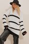 Women's Ecru-Black Turtleneck Striped Thick Ribbed Oversize Knitwear Winter Sweater ALC-X9432
