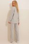 Gray Polo Collar Top and Palazzon Pants Knitwear Bottom Top Set Alc-796-001 - 4