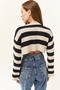 Women's Stone Spanish Sleeve Striped Crop Knitwear Sweater KZK-19000657 - 5