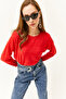 Women's Pomegranate Flower Crew Neck Bat Soft Textured Blouse BLZ-19002385 - 4