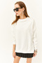 Women's Ecru Thick Sweatshirt with Side Zipper Detail and Fleece Inside SWT-19000624 - 4