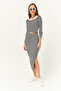 Women's Striped Black Open Collar Long Sleeve Blouse Slit Skirt Suit TKM-19000224 - 2