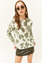 Women's Ecru Green Crew Neck Patterned Soft Textured Knitwear Sweater KZK-19000611 - 5