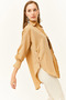 Women's Camel Oversize Woven Shirt with Button Detail on the Sides GML-19001004 - 5