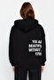 Black Thick Fleece Back Printed Oversize/Wide Fit Knitted Sweatshirt TWOAW23SW00904 - 7
