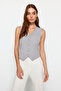 Anthracite Fitted Buttoned Crop Woven Vest Twoss21Ye0009 - 2