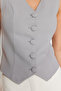 Anthracite Fitted Buttoned Crop Woven Vest Twoss21Ye0009 - 4