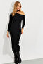 Women's Black One Shoulder Open Midi Dress EY2562 - 4