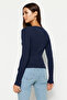 Indigo Fitted/Vücuda Oturan Kruvaze Yaka Uzun Kol Fitilli Esnek Örme Bluz TWOAW21BZ1274 - 4