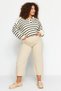 Beige High Waist Wide Cut Short Jeans TBBAW24CJ00016