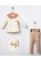 Cream Color Butterfly Embroidered Love Written Collared Tights 2-Piece Girl Baby Set - 2