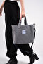 M Bag Women's Gray Waxed Canvas Antique Bag Navy Blue Shoulder Strap Tote Bag - 2