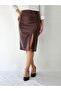 MIDI LENGTH LEATHER CLARET RED PENCIL SKIRT WITH DEEP SLITS - 3
