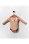 Coffee Foam Butterfly Patterned Istanbul Single Size Sleeve 3-Piece Baby Badi Bodysuit - 5
