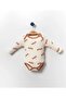 Coffee Foam Butterfly Patterned Istanbul Single Size Sleeve 3-Piece Baby Badi Bodysuit - 4