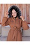 özaltay full-length hooded women's large size with ornamental pockets and belt - 7