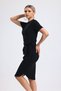 women's black crew neck short sleeve skirt oval back elastic belted long dress - 3