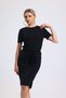 women's black crew neck short sleeve skirt oval back elastic belted long dress - 6