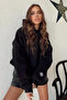 Unisex Black 3 Thread Eye Printed Oversize Hooded Sweatshirt
