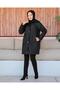Mother Women's Large Size Thin Diamond Patterned Zippered Snap Fastener Fleece Inside Quilted Coat - 3