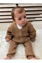 Thessaloniki Knitwear Wooden Buttoned Oversize Basic Unisex Model A.brown Cardigan - 3