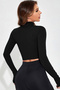 Kadın Siyah Uzun Kol Fermuarlı Parmak Geçme Detaylı Dik Yaka Crop Top Bluz - 2