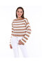 Women's Ecru-Camel Spanish Sleeve Openwork Knitwear Short Blouse