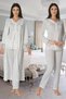 Women's Design Ecru Lace Detailed Cotton Maternity Maternity Dressing Gown Pajama Set