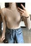 JACQUARD Unisex Beige Thick Knitwear Cotton Turtleneck Camisole Ribbed Slimfit Turtleneck Sweater