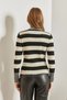 Women's White Black Turtleneck Striped Knitwear Sweater 20234209 - 6