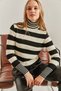 Women's White Black Turtleneck Striped Knitwear Sweater 20234209 - 4