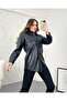 Women's Black Pocket Faux Leather Jacket Shirt