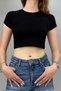 Women's Crop Crew Neck T-shirt Lycra Cotton - 3