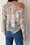 Women's Beige Standard Size Crochet Lace Blouse - 5